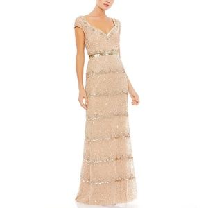 Mac Duggal 9089 Beaded Cap Sleeve Sheath Gown
